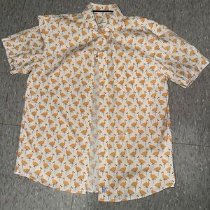 johnnie-O Short Sleeve Button-Down with Orange Flamingo Print